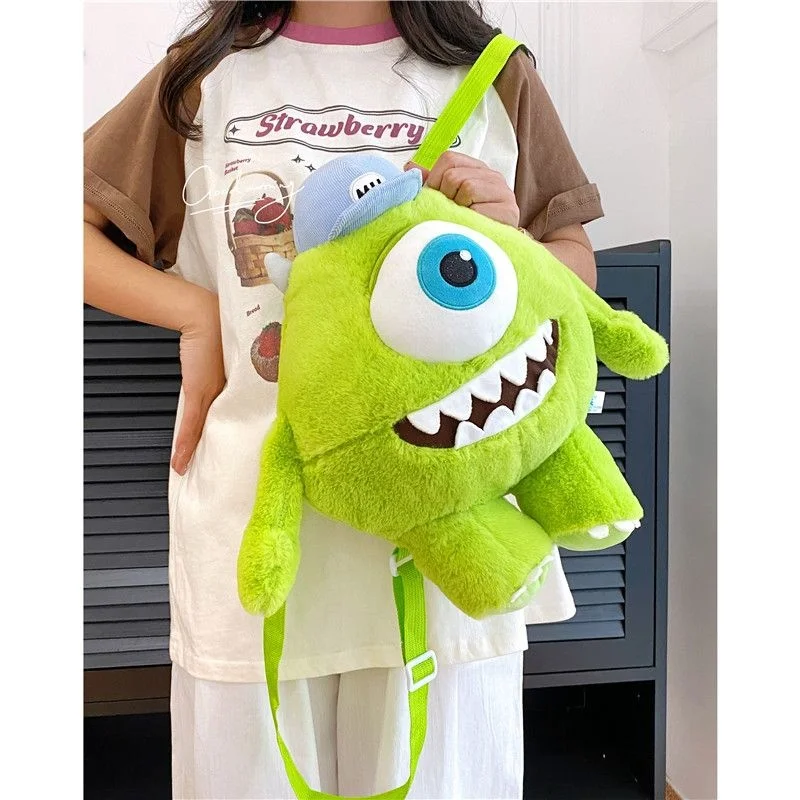 Mochila De felpa de monstruos Mike Wazowski para mujer, bolsos cruzados Kawaii, juguetes de peluche suaves de dibujos animados para niños, regalo de cumpleaños