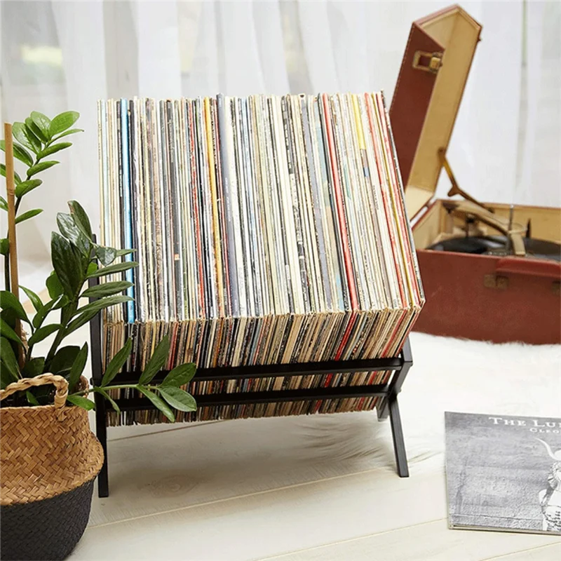 

A73E-Sleek Matte Black Vinyl Record Holder Stand 100Lps-LP Easy Assembly Storage Rack