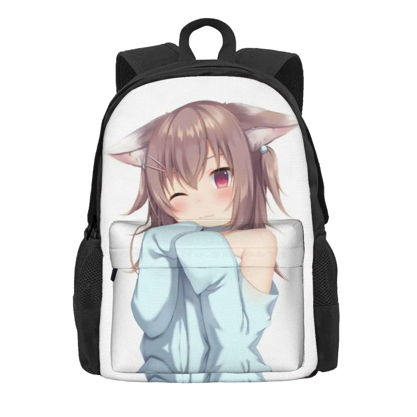 Adorable Cat Neko Girl Hot Sale Schoolbag Backpack Fashion Bags Red Eyes Cute Brown Hair Neko Cat Girl Japanese Anime Animation