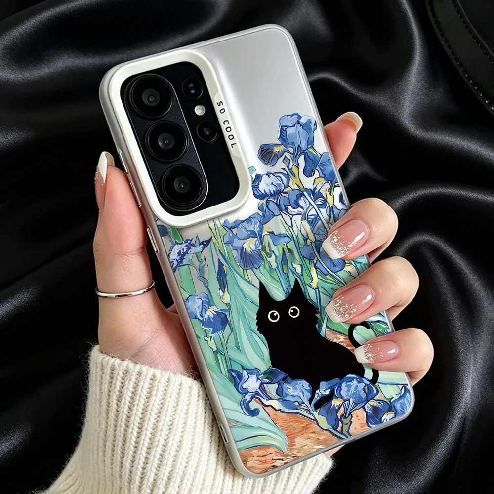 Cartoon Black Cat Iris For Samsung Galaxy S26 S25 S24 S23 S22 S21 S20 Ultra FE Plus Edge Plating Matte Cover Phone Case