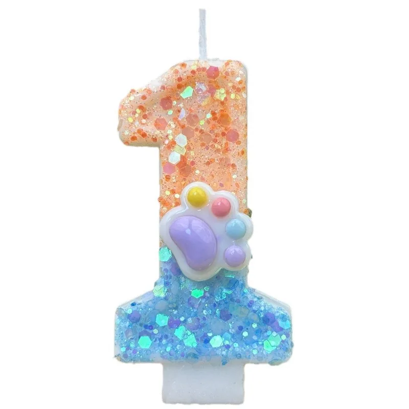 Paillettes colorate sfumate Zampe di cane Candele di compleanno digitali Decorazione per torte Decorazioni per feste Compleanno Regali di nozze Ragazzi Ragazze