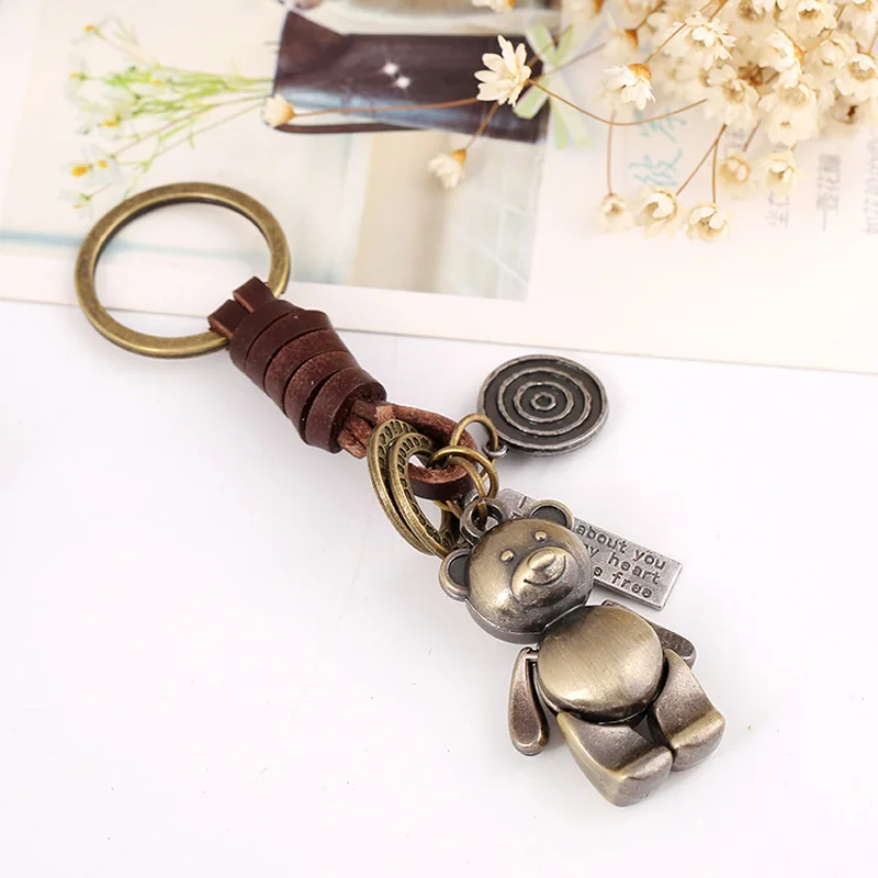 Flexible Cartoon Keychain with Hands and Feet, Retro Woven Leather Car Keychain