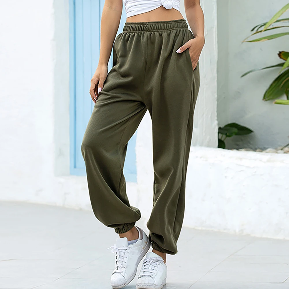 SweatPants Women Sports Pants Pockets High Waist Ankle Tied Thick Long Trousers Joggers Wide Leg Korean Casual