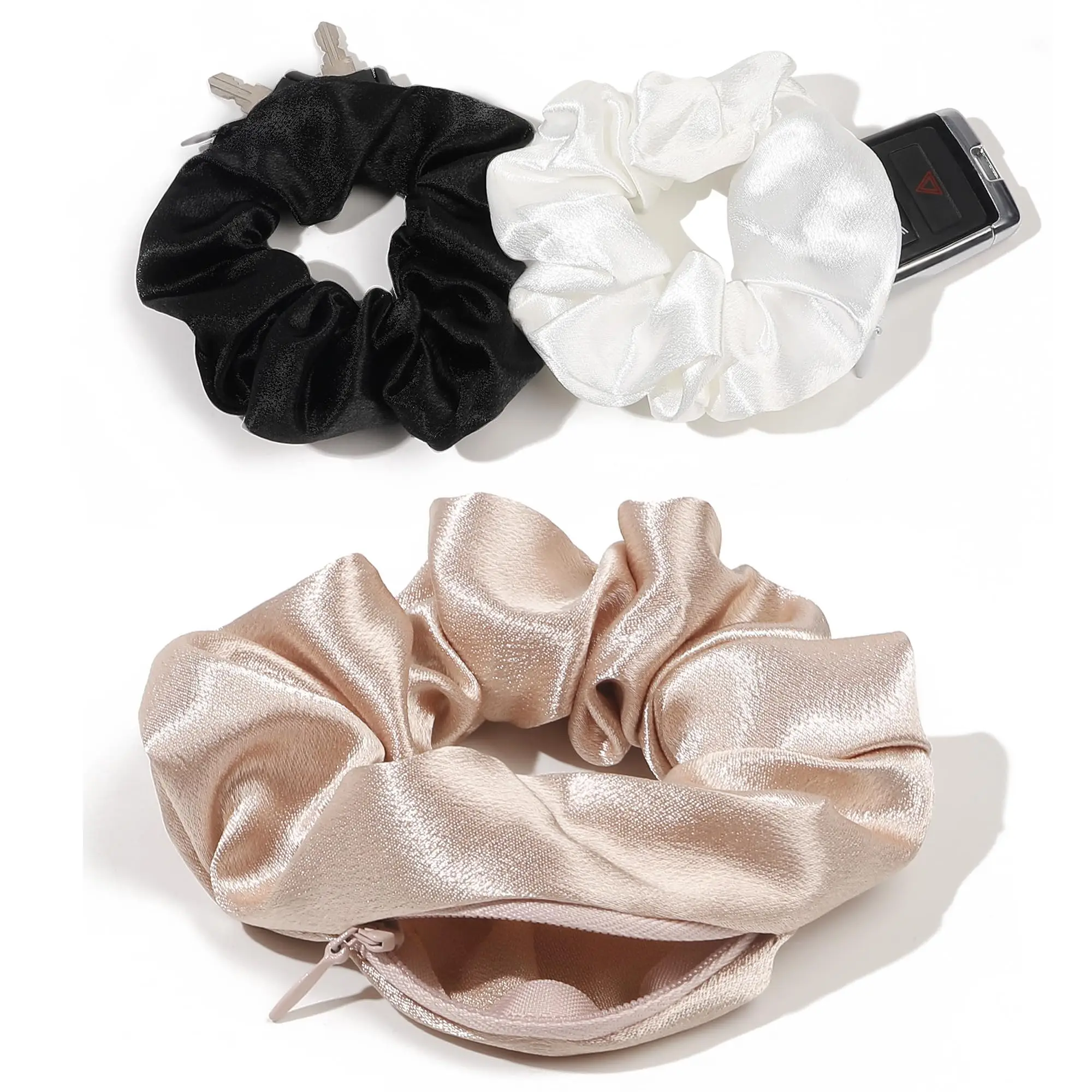 Portable Hidden Safe Sight Secret Hair Tie Storage Case Hair Scrunchie With Zipper Hide Key Cash Jewelry For Travel Outdoor