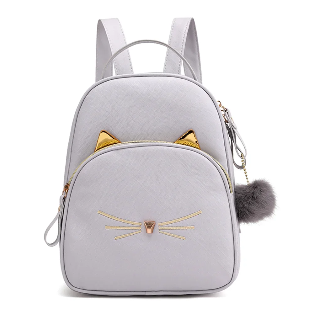 Fashion Cartoon Cat Backpack Women Mini PU Leather Shoulder Messenger Bag for Girls Ladies Phone Coin Purse Flap