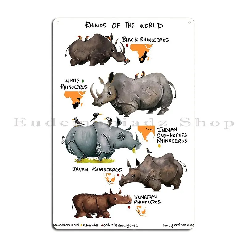 Rhinos Of The World Metal Signs Wall Mural Pub Living Room Personalized Kitchen Tin Sign Poster