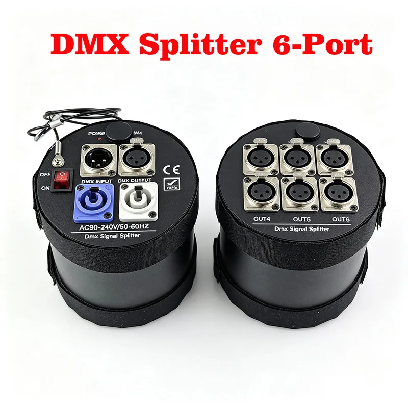 DMX Amplifier Output 6 Channels Cylinder DMX 512 6 Port DMX Splitter For Dj Disco Stage Light Control