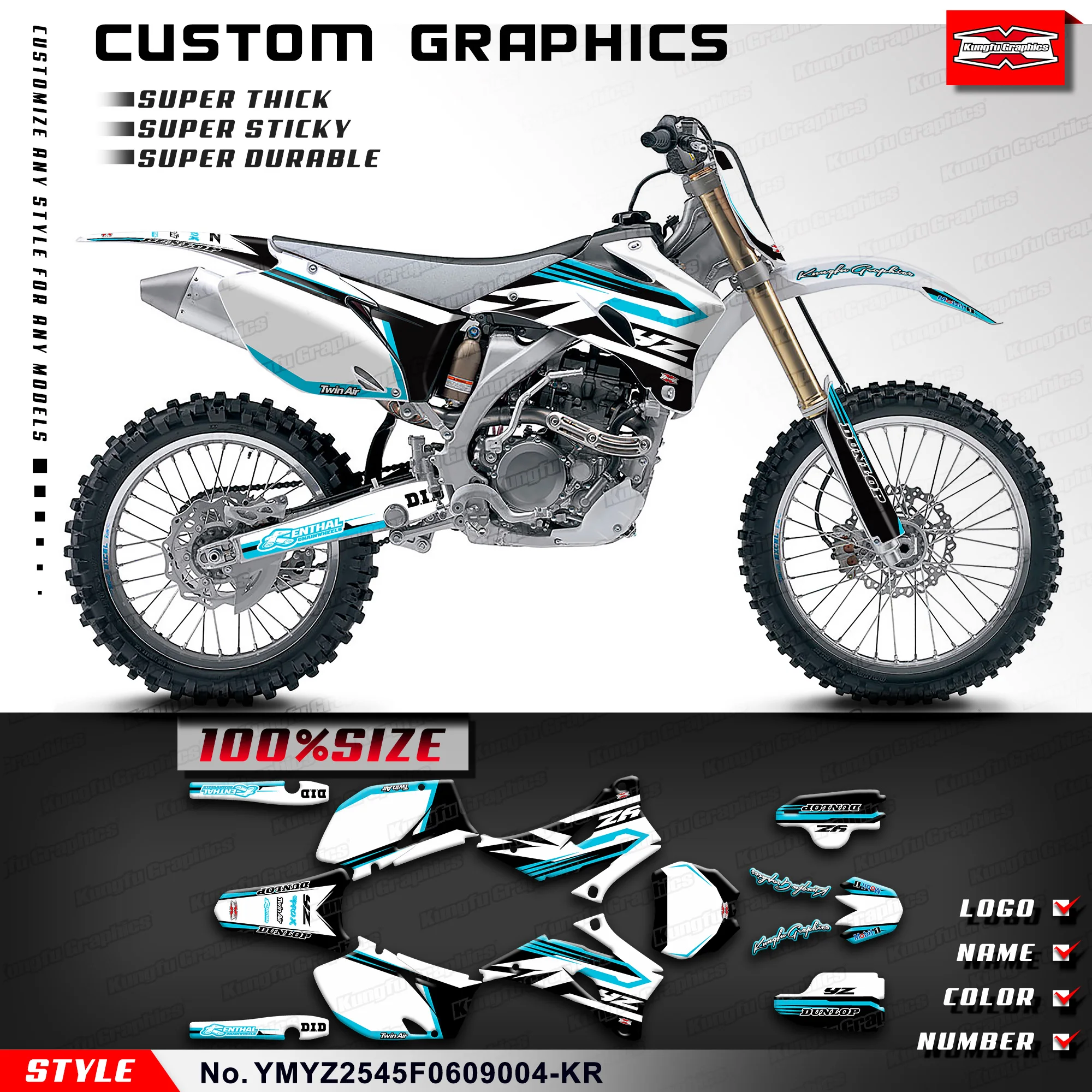 

KUNGFU GRAPHICS Dirt Bike Stickers Motocross Decals Kit Wraps for Yamaha YZ250F YZ450F 2006 2007 2008 2009 YMYZ2545F0609004-KR