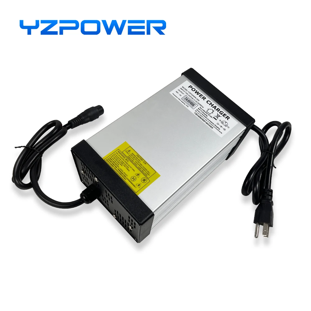 YZPOWER 14.6V 40A Lifepo4 Charger 4S 12V Charger Input 110-240Vac DC with Cooling Fan Intelligent Fast Charging