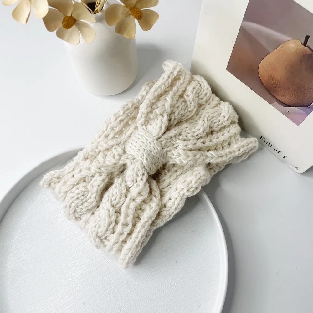 

Fashion Ear Warm Bow Headband Windproof Wide Edge Twist Knitted Hairband Bow Knot Korean Style Winter Headband Autumn