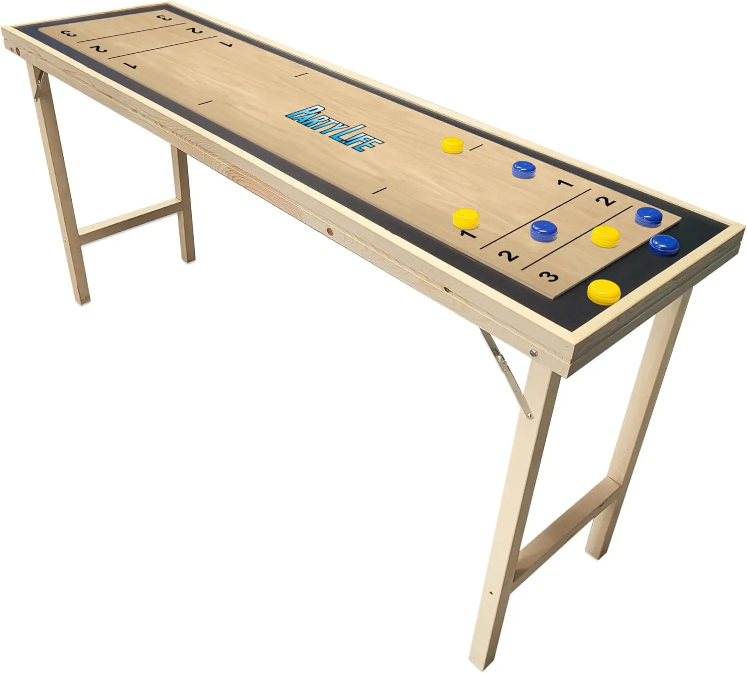 Premium Shuffleboard Table w/Folding Legs, Pucks, and Optional LED Lights - Awesome Graphics - Choose Your Model