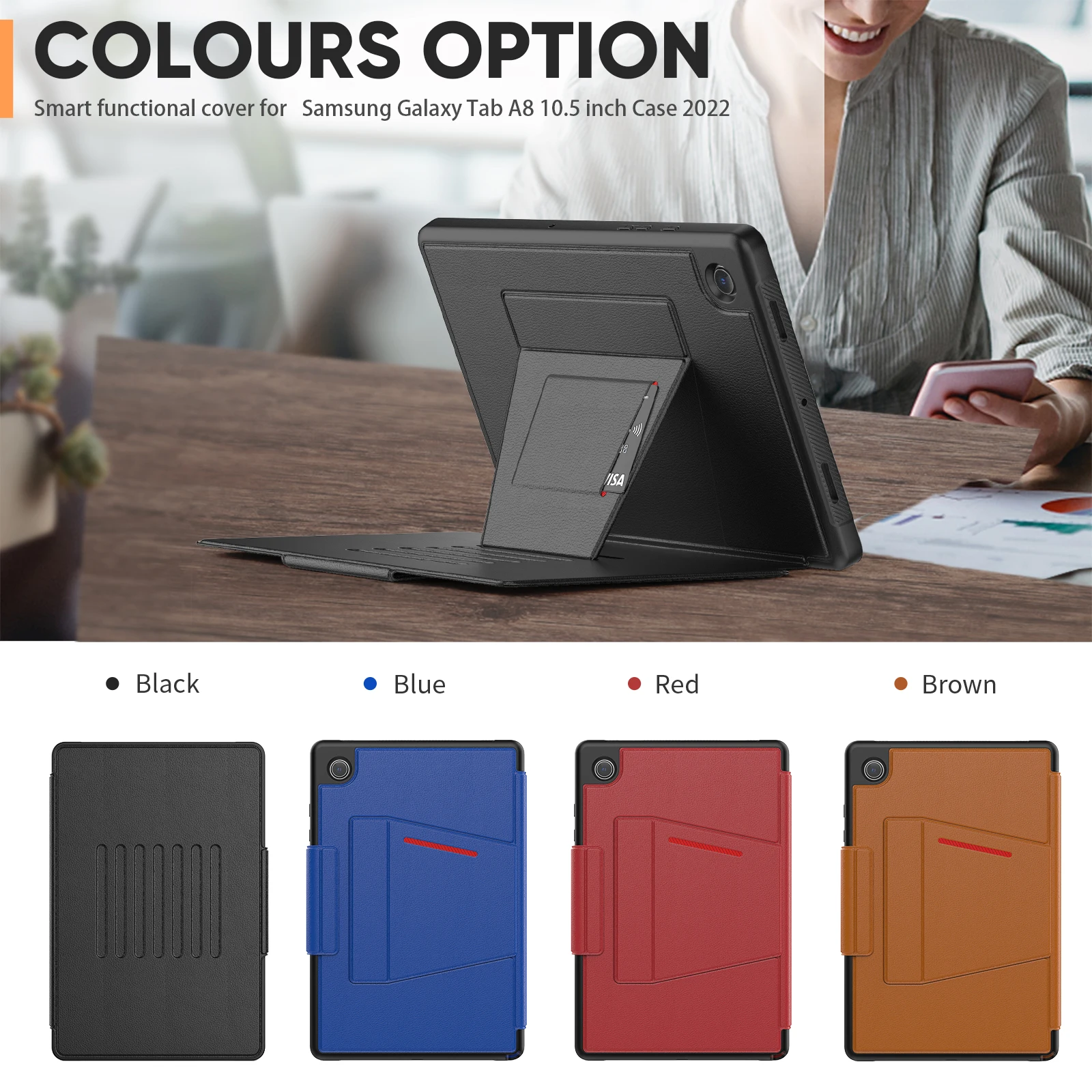 

Flip Magnetic Card Leather Shockproof cover with rechargeable Pen slot Kickstand case for Samsung Galaxy Tab A8 10.5 X200 X205