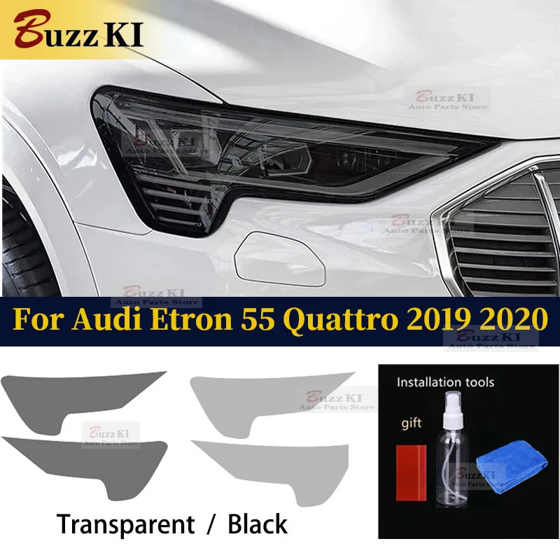 

2PCS For Audi Etron 55 Quattro 2019 2020 TPU Pre Cutting Blackened Transparent Headlight Protective Film Headlight Car Films