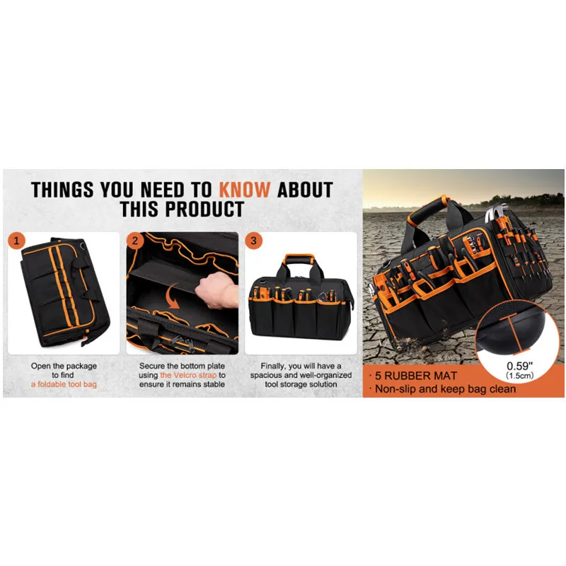 New Cross‑Border 17‑Inch Heavy‑Duty Tool Bag, Thick Wear‑Resistant Oxford Cloth, Portable Hand‑Held Storage Tool Bag