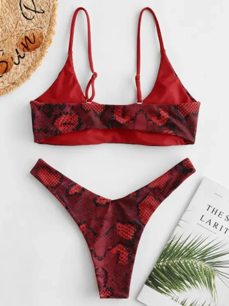 Sexy Snake Print Backless Bikini 2 Piece Set Women Split Swimsuit High Waist Beach Bikini 2026 New Summer Swimwear Bikini Set