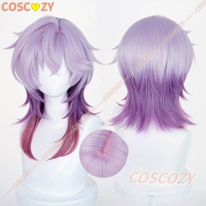 Genshin impacto durin peruca cosplay roxo cabelo longo fibra resistente ao calor festa de halloween para mulheres peruca masculina com touca peruca grátis