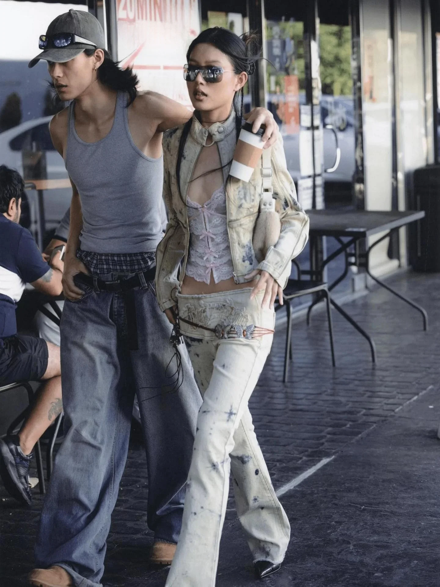 

IIA Vintage Hand-Dyed Low-Waist Sexy Spicy Girl Jaet And Jeans Set High Waist Long Pants Denim Fabric Four Seasons Universal