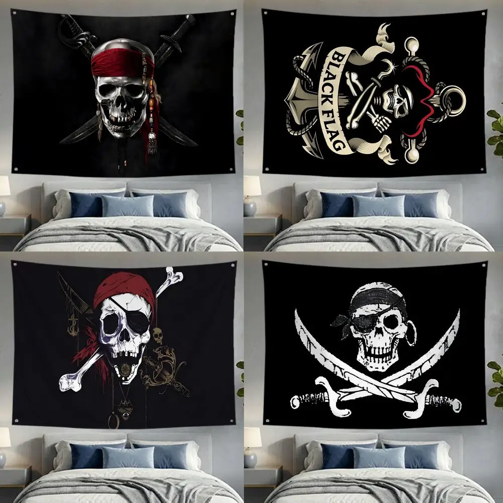 C-calico Jack-s Pirate Skull J-jolly Roger pirate Flags Lightweight no edging four rings hanging for indoor and outdoor decor