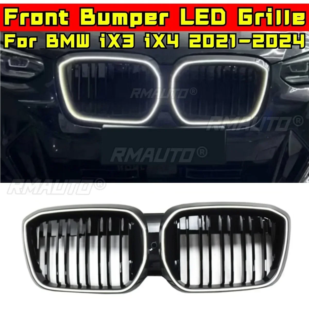 LED Front Racing Facelift Upper Radiator Grille For BMW iX3 iX4 2021-2024 Car Front Bumper Racing Grille Grill Modification Part