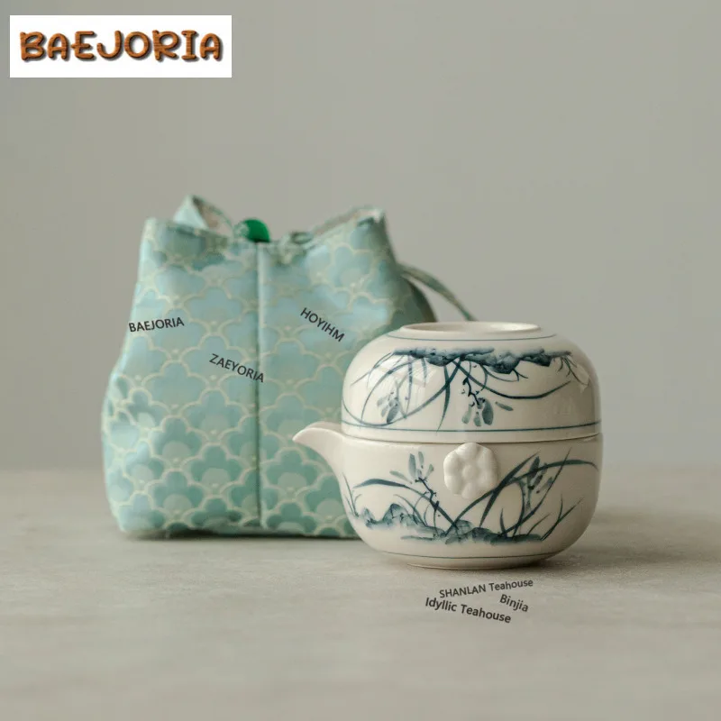 Hand-painted Underglaze Colour Travel Tea Set Kit Zen 1 Pot 1 Cup Tea Brewing Organizer Portable Camping Stock Bags Gift