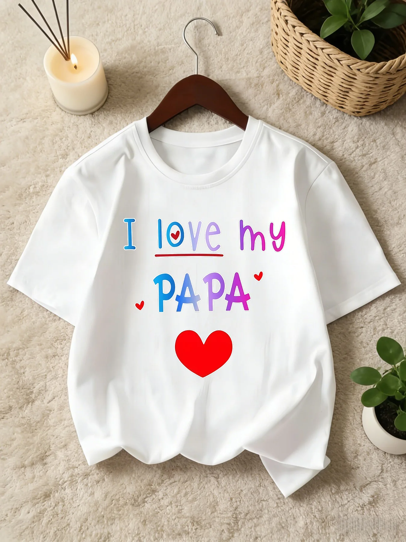 Family Matching Tee I Love My Papa Heart Letter Print Short Sleeve Boys Girls Parent Child Daily Comfort Basic Soft Holiday Tops