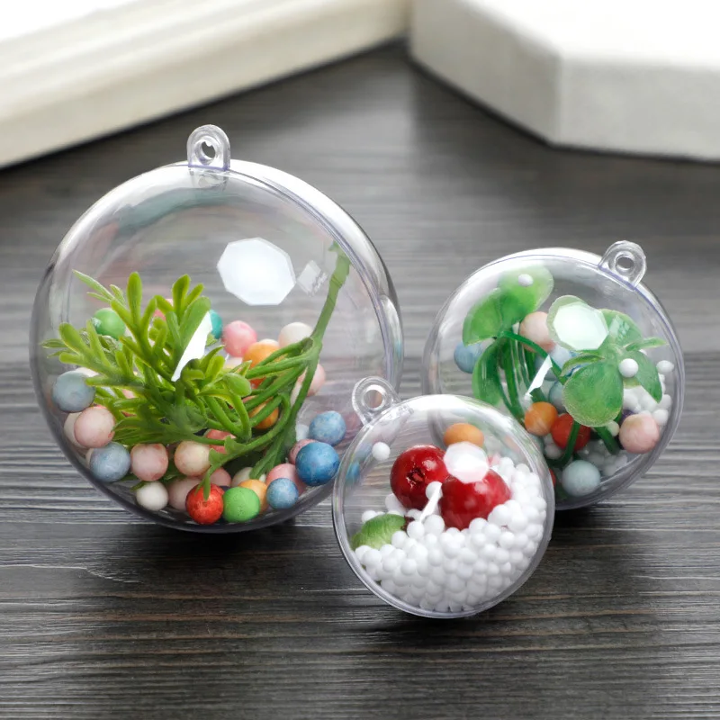 10pcs Transparent Open Plastic Christmas Ornament Ball Clear Bauble for Xmas Party Kids Gift Present Box Decorations