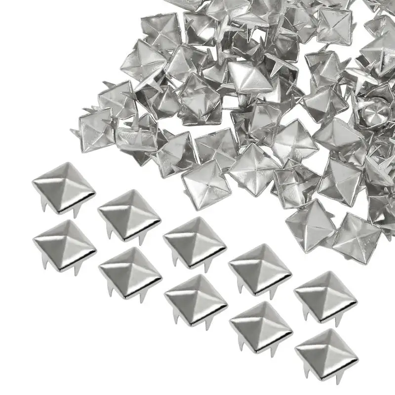 4-Zinken-Punk-Spikes, 100 Stück, quadratische Pyramiden-Metallnieten für Lederarbeiten, Taschen, Kleidung, Schuhe, Dekoration, DIY-Zubehör