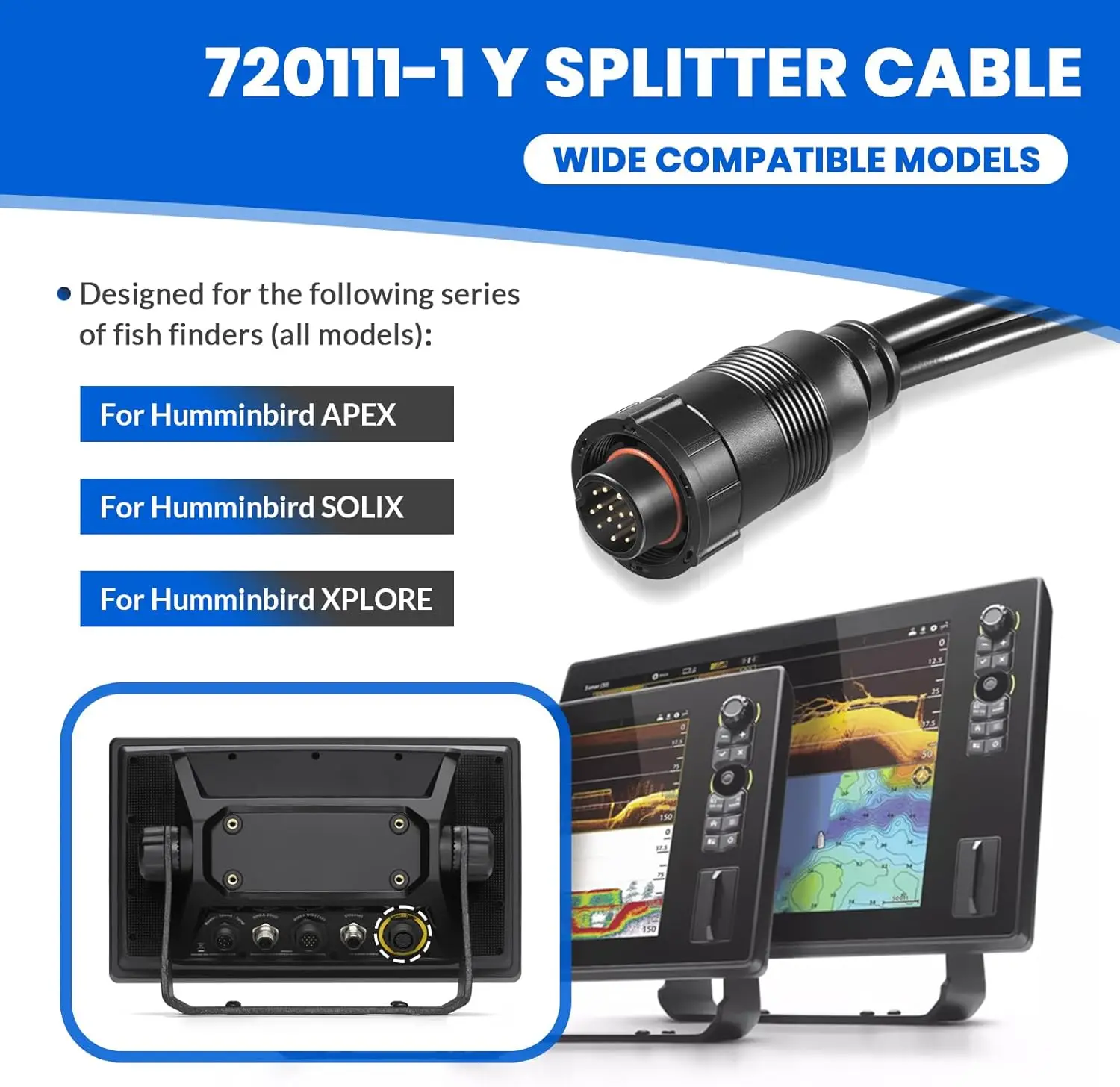720111-1 Y-Splitterkabel für Humminbird SOLIX/APEX/XPLORE Fischfinder, verbindet Imaging 2D-Transducer, unterstützt Airmar 30-Zoll – Detail 4