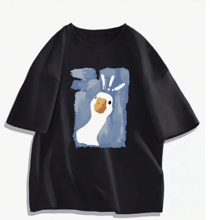 2025 الصيف القطن الطباعة الرجال بطة نمط قصيرة الأكمام تي شيرت غير رسمي تي شيرت مريح العصرية العلامة التجارية