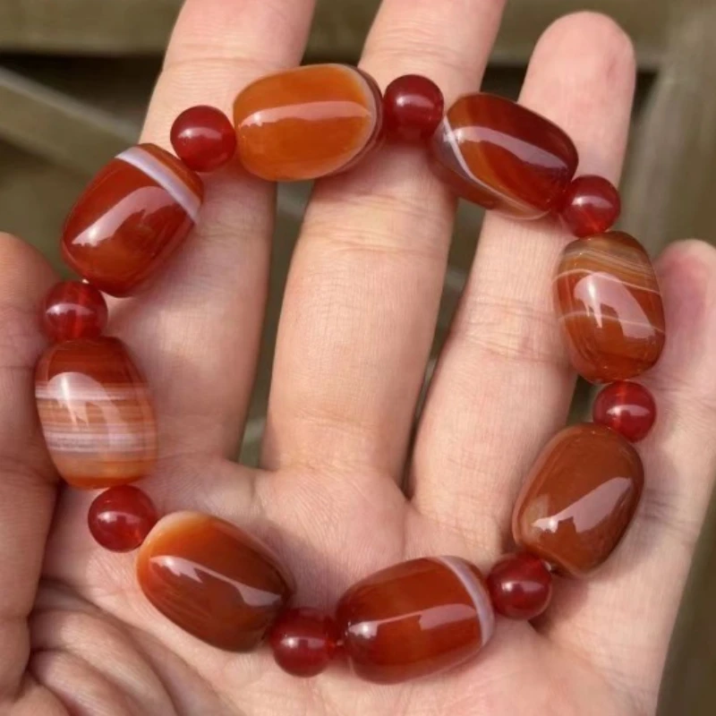 

Браслет из агата в шелковой обертке, бусины-ведра, паспарту, браслет из агата в этническом стиле, унисекс.