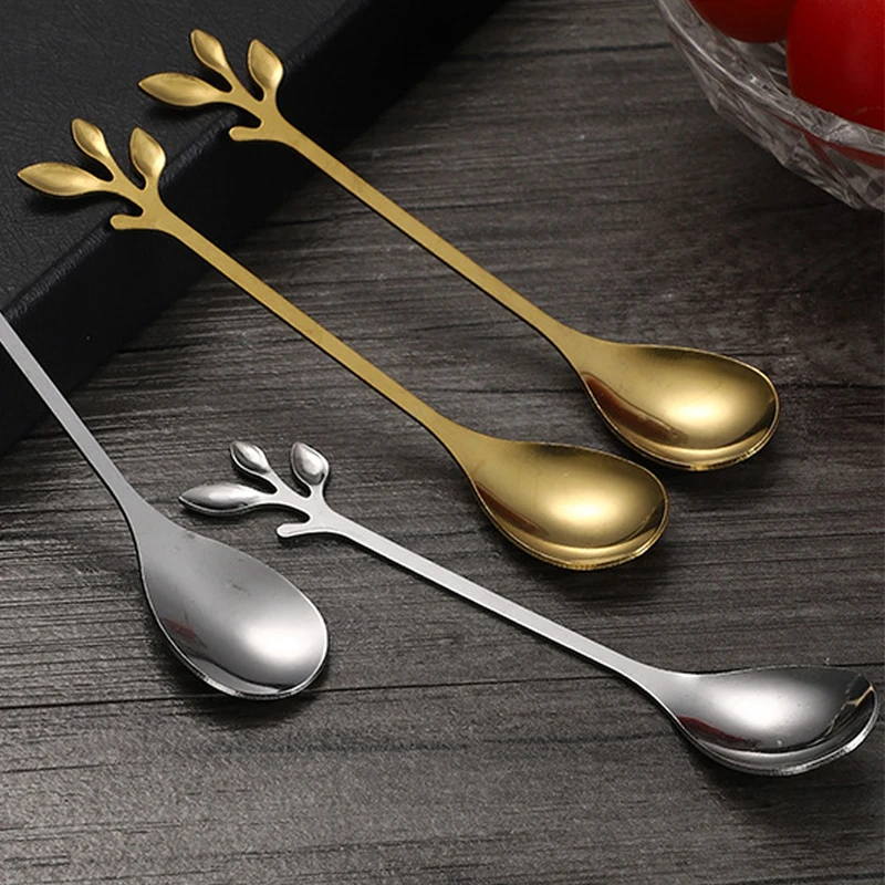 20/12/6PCS Creative Personality Stainless Steel Spoon Tree Leaf Spoon Coffee Spoon Tea Spoon Home Restaurant Dessert Cutlery Set