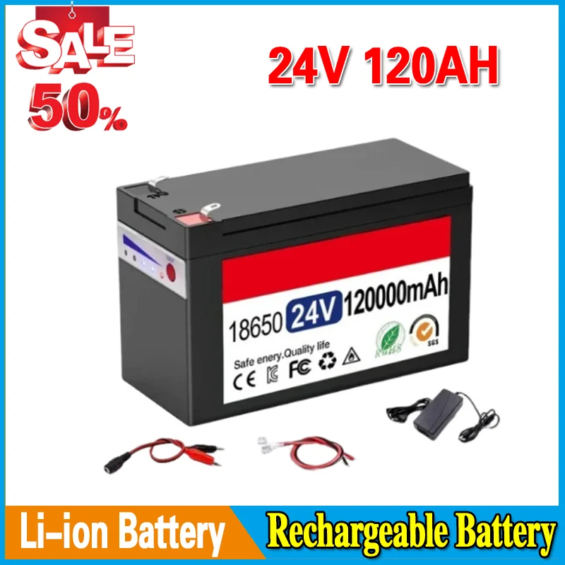 

24V Lithium Battery 120Ah Electric Vehicle Battery Pack with Built-in BMS 30A High Current 18650 Cells for EVs