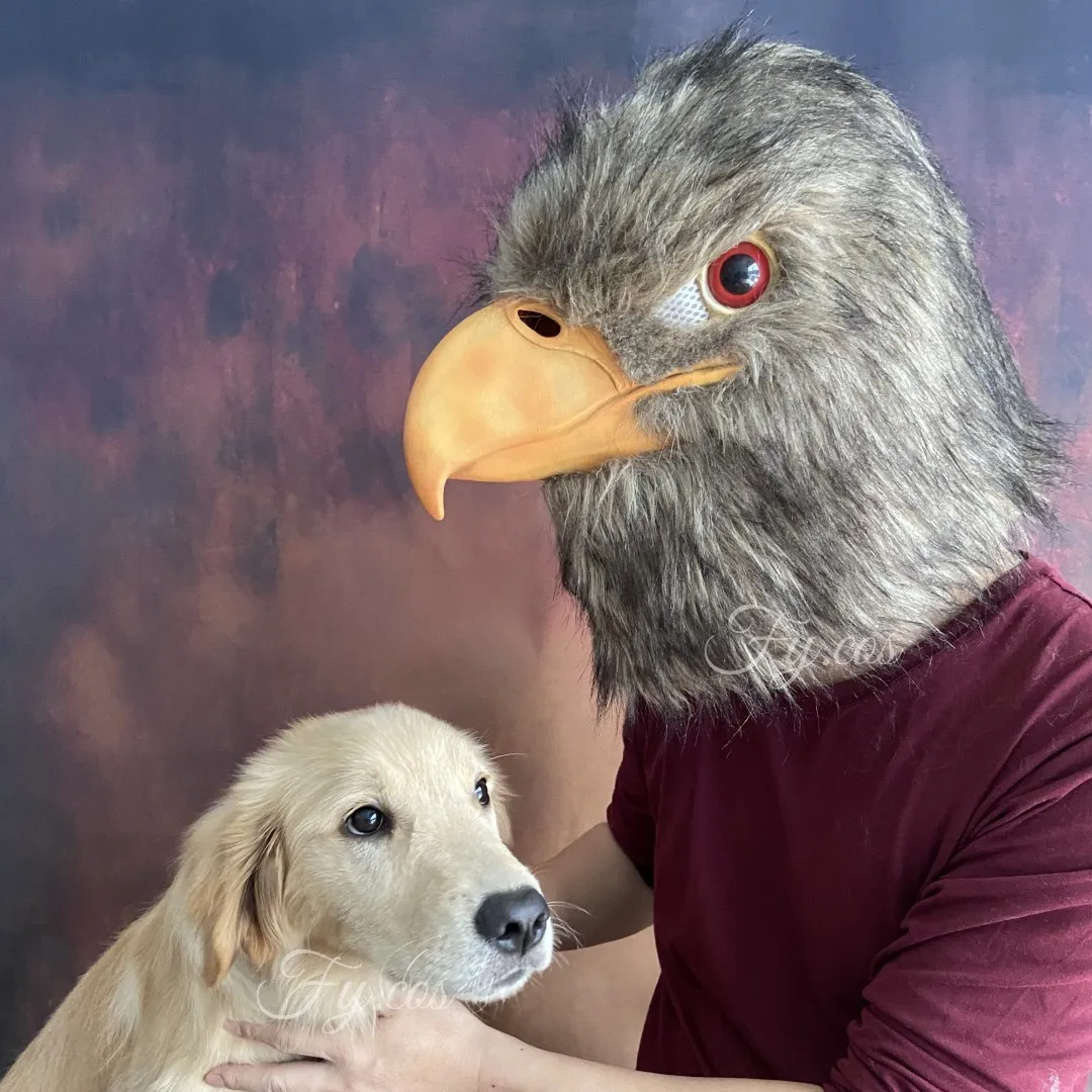 

Desert for Eagle Mask Mascara Latex Full Face Cosplay Rave Furry Bird Feathers Novelties Halloween Costume Furri Raptor Animal