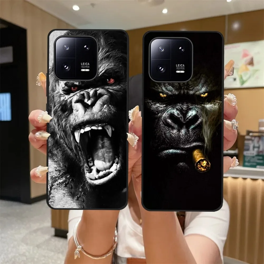 Ferocious Chimpanzee Phone Case For Xiaomi 13 12 11 Redmi Note12 Poco F5 F4 Series Soft Black Phone Cover