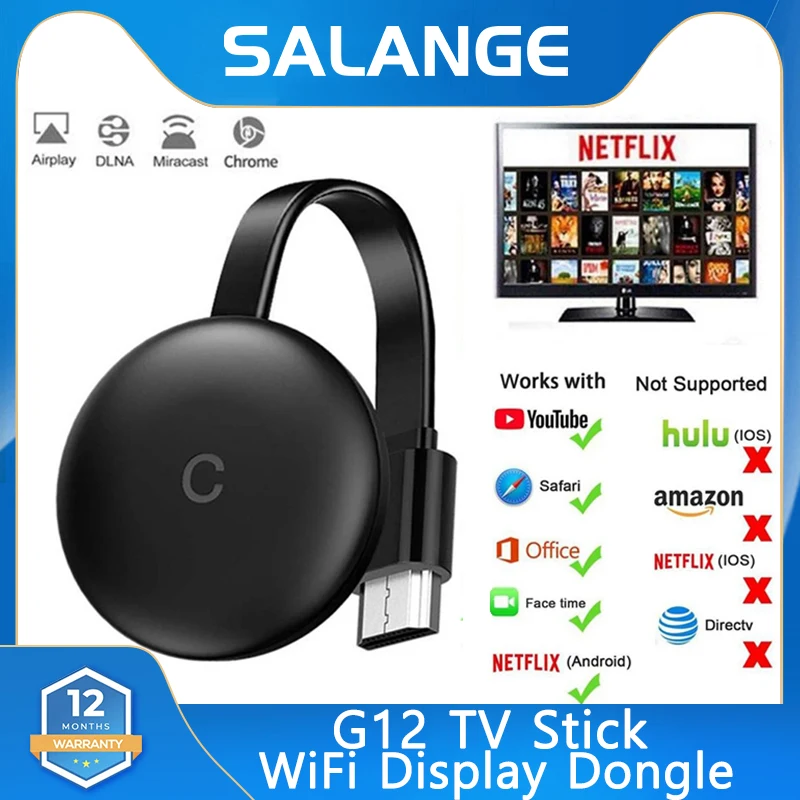 Dongle de pantalla WiFi inalámbrico, TV Stick Mirroring, 1080P, G12, TV Stick para Chromecast 4K, HD, Compatible con HDMI, reproductor multimedia