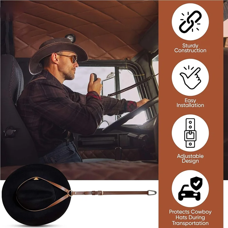 حامل قبعة رعاة البقر IALJ للشاحنات - حافظ على قبعاتك المحمية على الطريق مع رف قبعة رعاة البقر المصنوع يدويًا من الجلد. شماعات دوراب