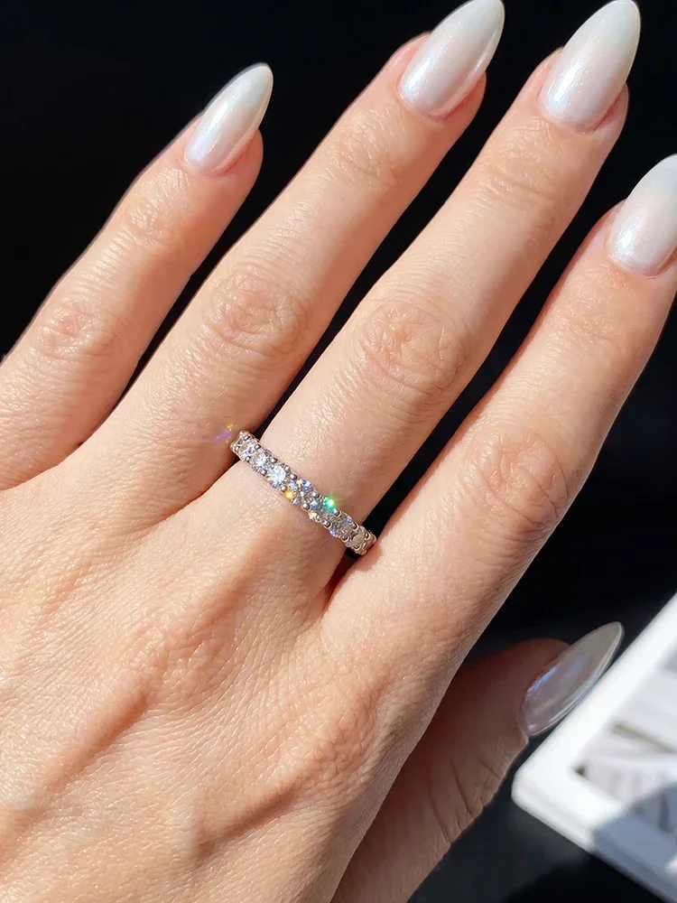 GRA Glänzende Echte Runde Moissanit-Diamantringe für Damen Verlobung Jubiläum 925 Sterling Silber Feiner Schmuck – Detail 3
