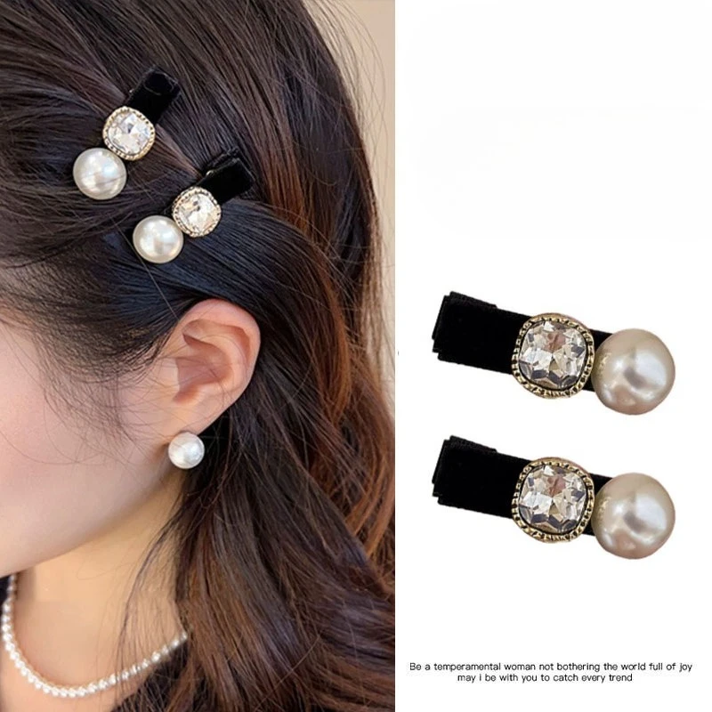 Luxury Pearls Barrettes Pins Women Hair Clips Headwears Jewelry Fashion Crystal Hair Accessories for Girls Christmas Gifts Black