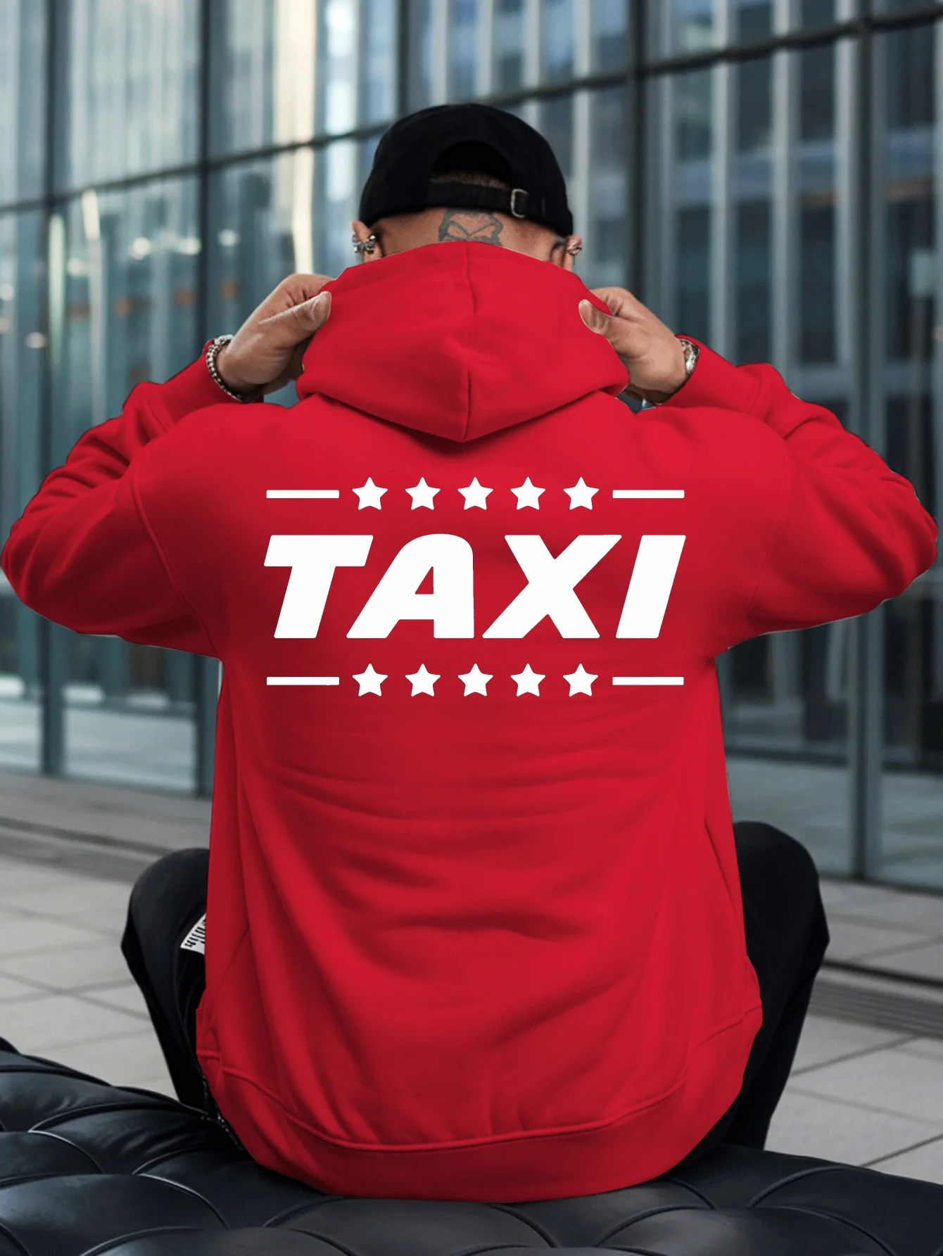 Fashion Trend Street Letter Print Men Hooded Sweatshirt Autumn Winter Daily Outdoor Sports Loose All Build Fitness Leisure Warm