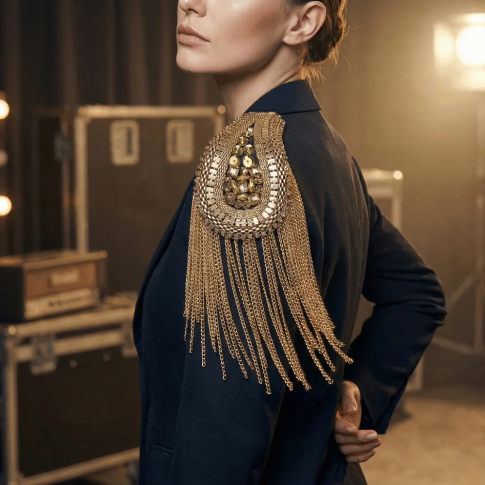 Rhinestone Decor Shoulder Tassel Epaulet Multi Tassel Long Chain Detachable Shoulder Epaulettes Rivet Design Handmade