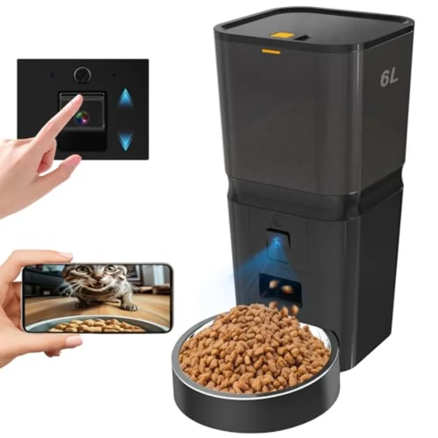

Automatic Cat Dog Feeder with Camera 6L Smart WiFi Pet Food Dispenser for Small Pets - Timed Feeding App Battery Backup Voice R