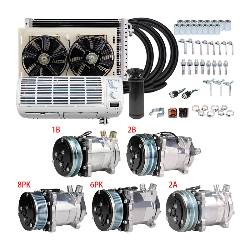 Universal 12V 24V Air Conditioning Evaporator Kit for Car Heavy Duty Truck Van Tractor Excavator Engineering Vehicle Conditioner