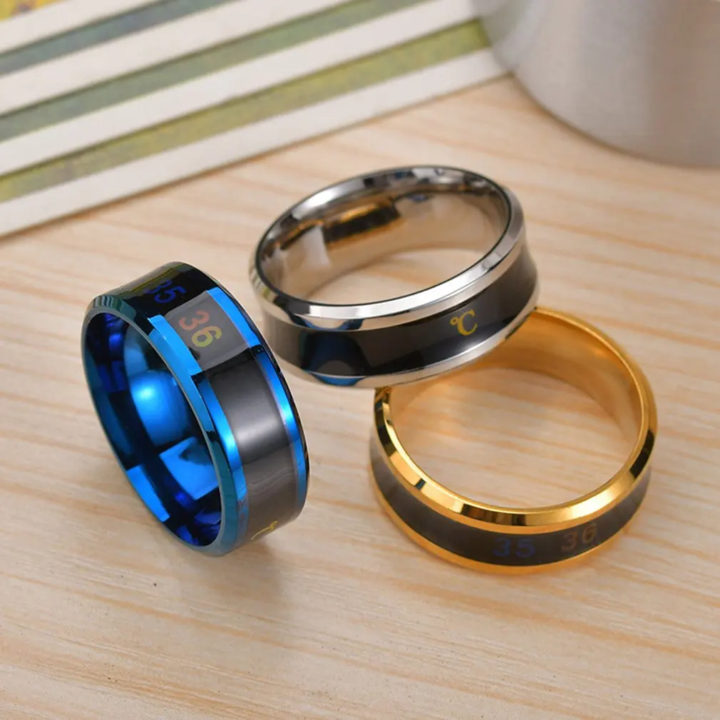 Anillo de acero de titanio sin decoloración, 4 colores, resistente al agua, temperatura inteligente, anillo de pareja, joyería de dedo, sentido de temperatura de la yema del dedo
