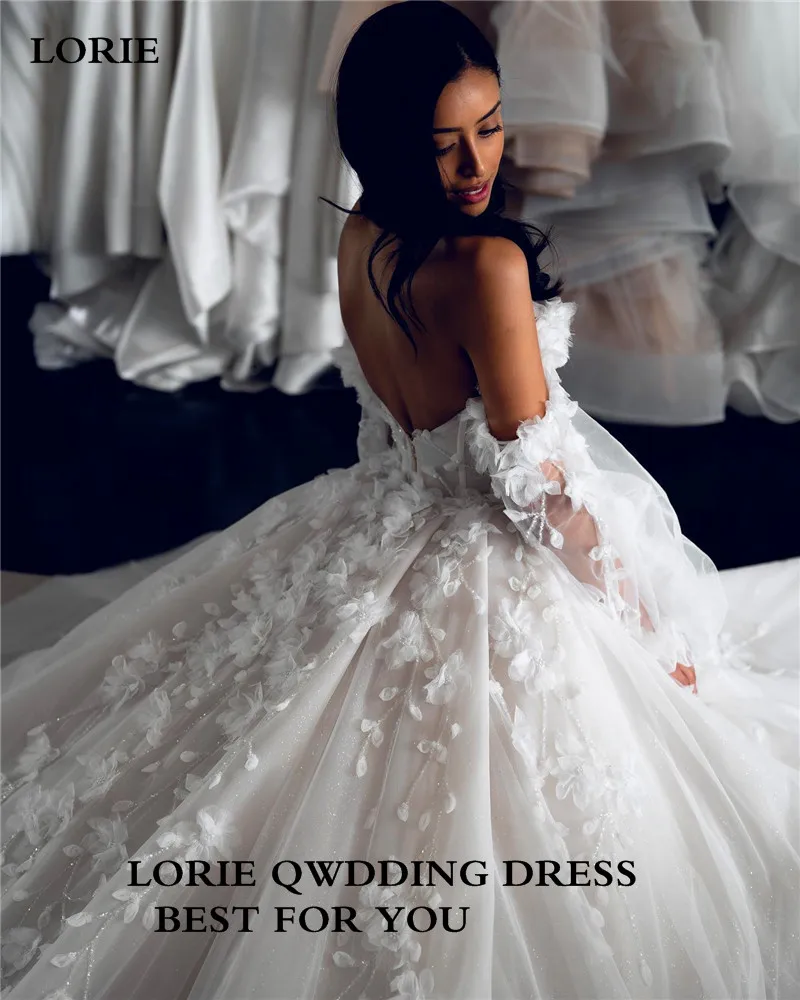 LORIE Lace Princess Wedding Dresses Long Sleeve Sweetheart Bridal Dress Puff Sleeve Appliques Wedding Party Gowns Customized