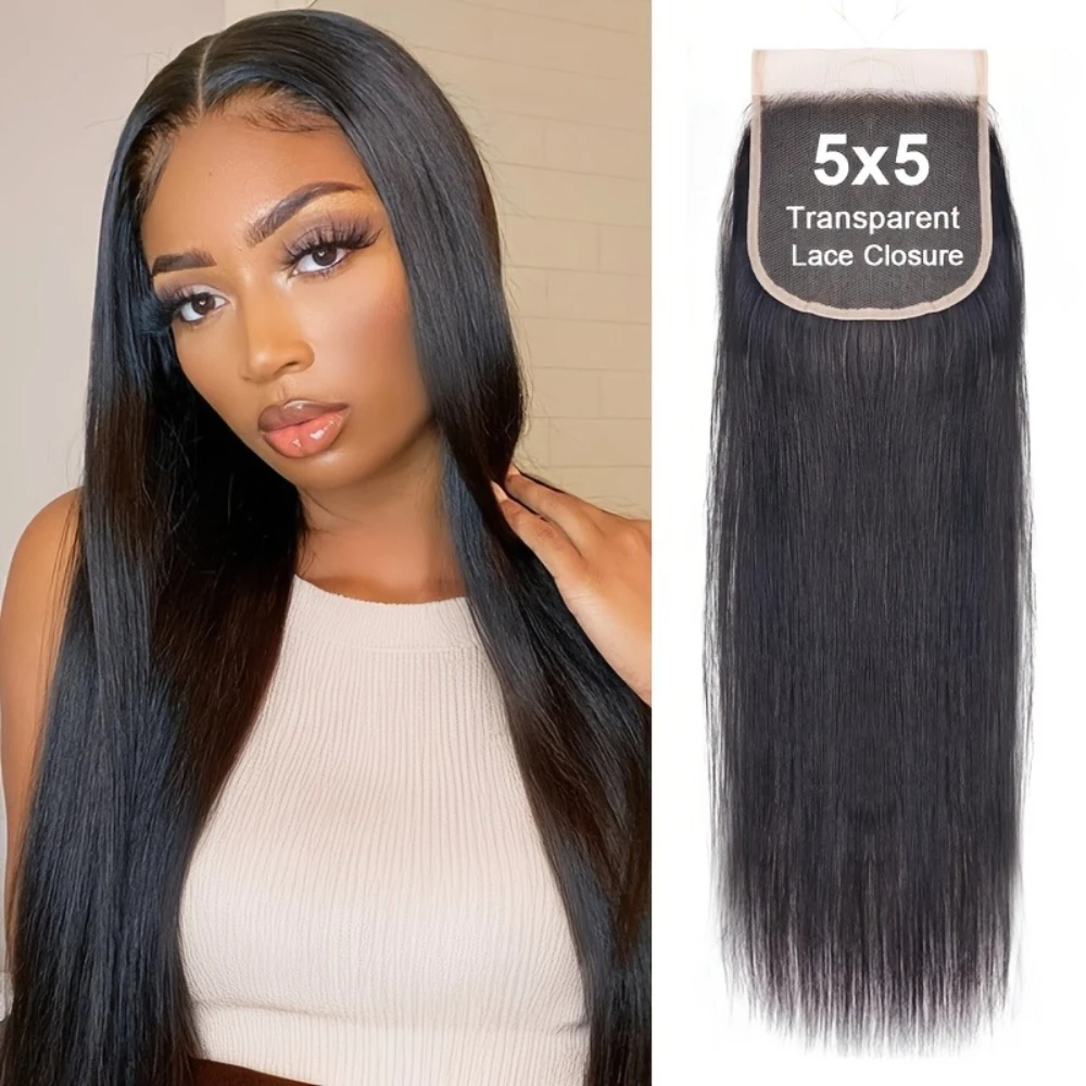 Straight 5x5 Transparent Lace Closure Straight Human Hair Closure Frontal Free Part Transparent Lace Closure Pre Plucked