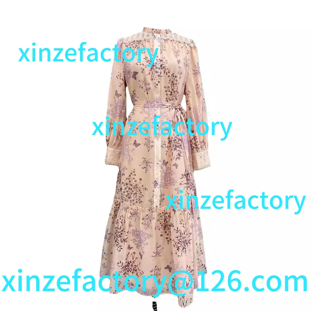 

Customization Printed Pullover Chiffon Loose Waist Pink Bow