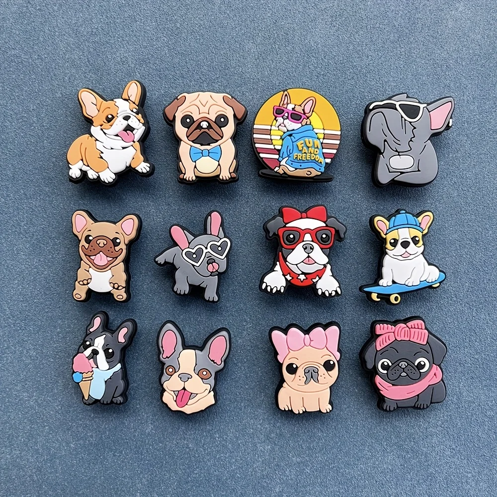 12-Pack Cartoon Dog Shoe Charms - Adorable PVC Decor for Crocs, Sneakers & Wristbands - Perfect Party Favors & Gifts