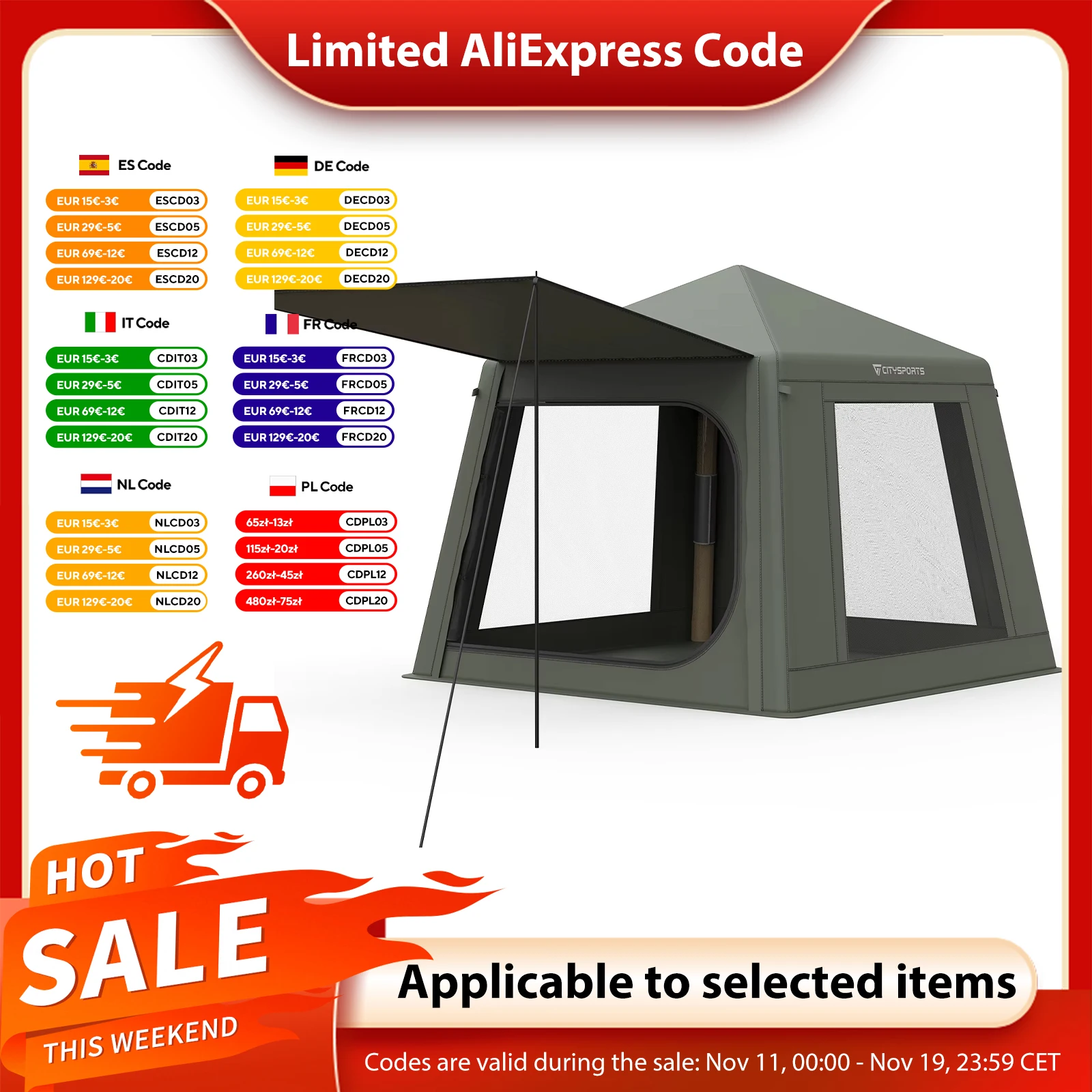 CITYSPORTS PRO Zelt, aufblasbares Zelt, Campingzelt, großzügiges Platzangebot, einfacher Aufbau, winddicht & UV-Schutz, reißfestes Gewebe