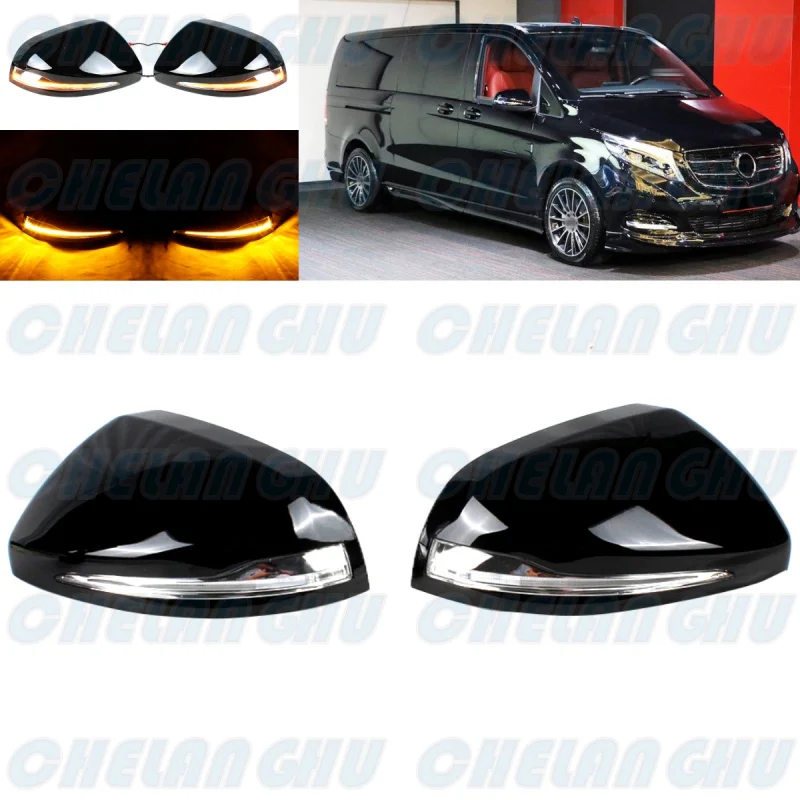 

1 Pair black painted Rear Mirror Housing with LED turn Lamp For Benz Viano 2015 2016 2017 2018 2019 2020 car accessories