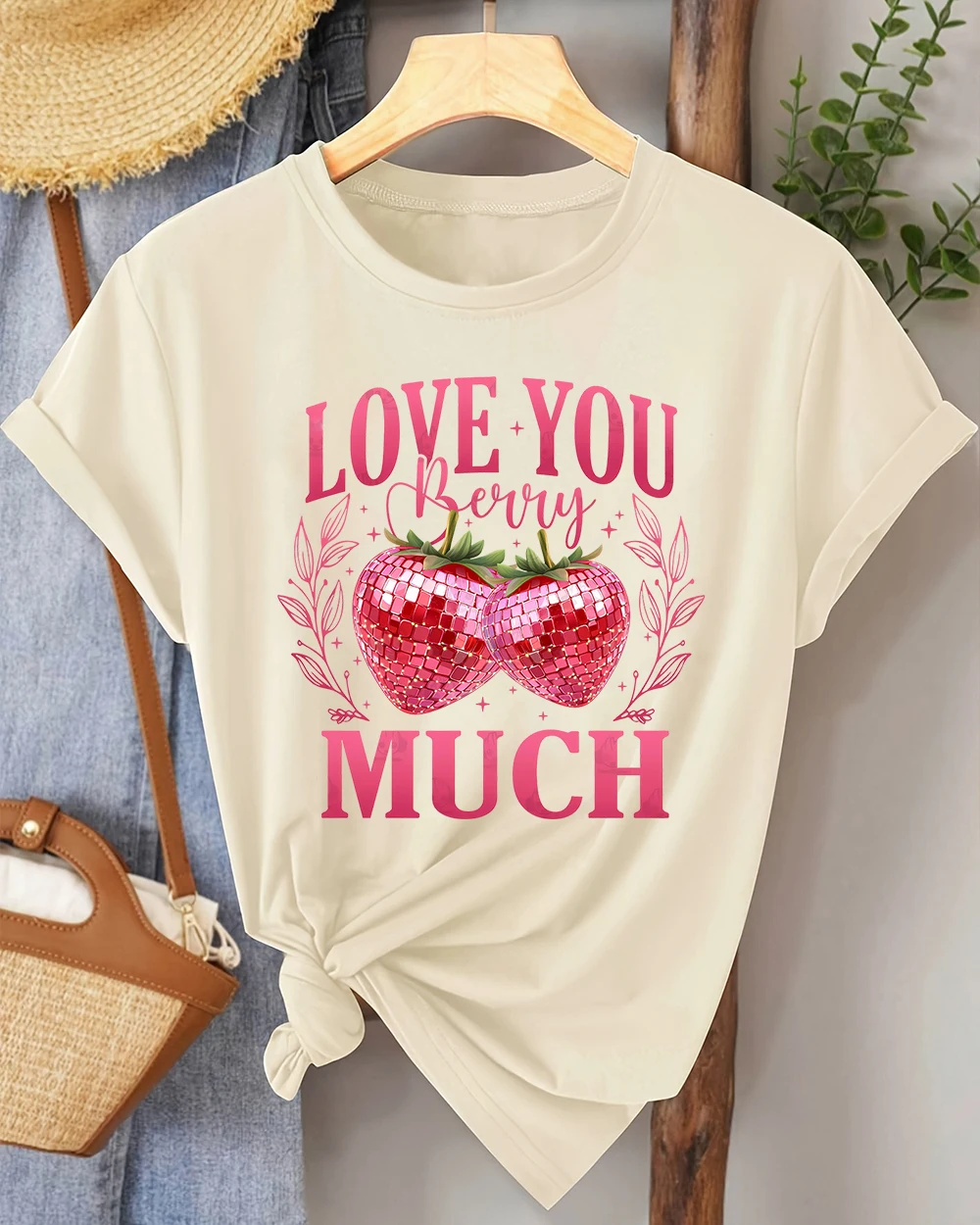 

Cherry I Love It Very Much Базовая футболка с принтом, женский летний топ с круглым вырезом, модный женский топ с короткими рукавами, удобная уличная одежда